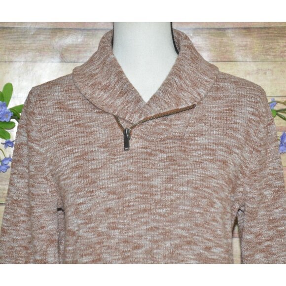 Express Ladies Brown Zip Shawl Collar Sweater Size M Cotton Warm Casual - Picture 2 of 14